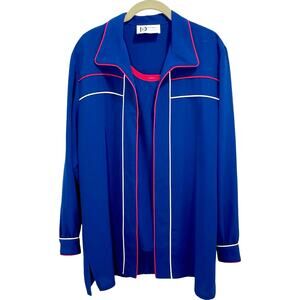 Vintage 80s Da Rue Blue Tank Long Sleeve Cardigan Set - Size 12